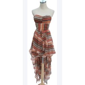 Quiro Large Strapless Chevron Print Dress High Low Hem Party Cocktail Cute‎